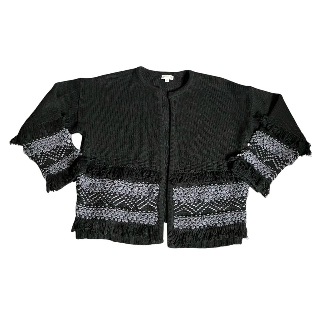 Wonderly Black Knit Fringe Cardigan Sweater Jacket Women's‎ Size M